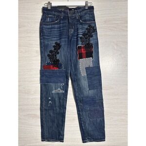 Lauren Ralph Lauren relaxed taper jeans Patchwork Intricate Embellishment Sz 00
